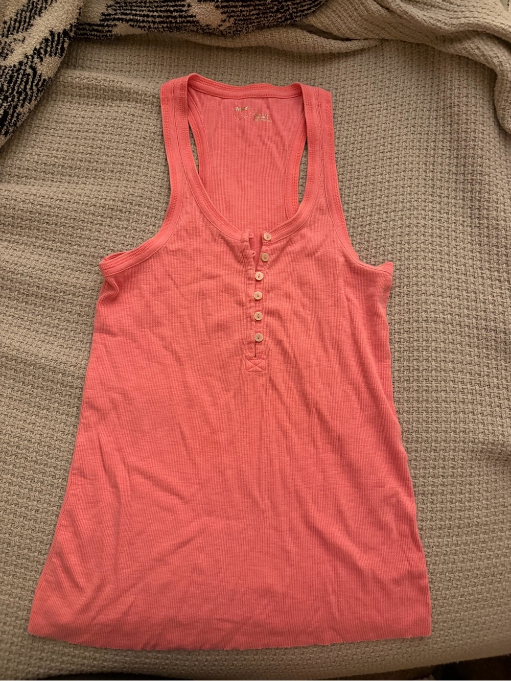 aerie Coral Ribbed Henley Tank